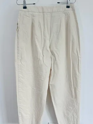 Zara Cream Pleated Barrel Leg Trousers High Rise Minimalist M thumbnail 3