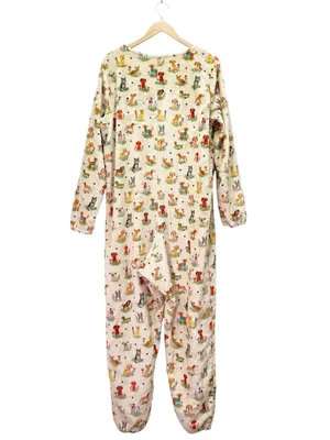 Natural Life Dog Park One Piece Pajamas Large Plush Fleece Dog Print Jumpsuit thumbnail 3