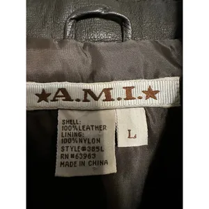 A.M.I Genuine Leather Vest Size Large Brown Nylon Lined Full Zip 90s Collared thumbnail 4