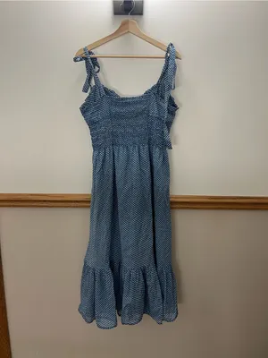 EUC Polo Ralph Lauren Midi Dress Blue Stars Tie Shoulder size 10 thumbnail 4