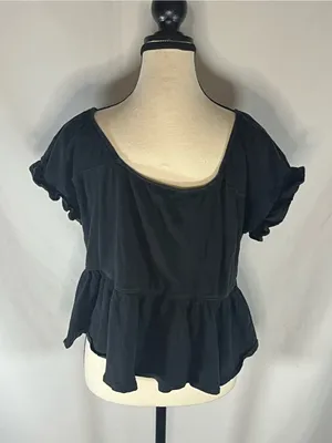 Madewell Black Ruffle Sleeve Peplum Top Square Neck Knit Shirt Medium thumbnail 1