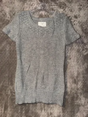 American Eagle Outfitters Knit Sweater Size M Gray Short Sleeve Tunic thumbnail 3