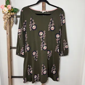 Boden Olive Green Floral Print Three Quarter Sleeve Tunic Dress‎ Size 10P thumbnail 2