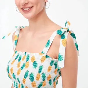 J.Crew Factory S Pineapple Smocked Tie Shoulder Peplum Tank Top White thumbnail 4