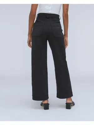 Everlane Womens The Organic Wide-Leg Pants Twill High Rise Stretch Black 0 thumbnail 2