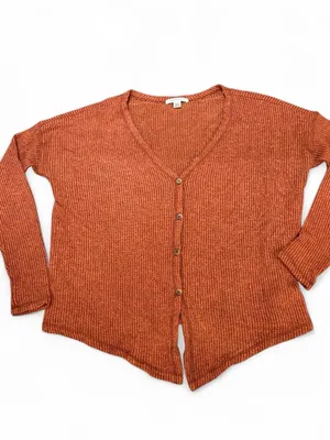 American Eagle Outfitters Burnt Orange Ribbed Button Cardigan thumbnail 4