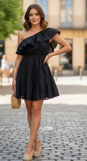 Free People Lovers Lane Mini Dress Black size M Shoulder Black Ruffle Summer thumbnail 1