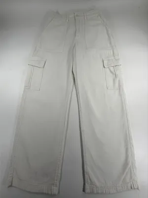 Hollister Ultra High Rise Baggy Cargo Pants Cream Ivory Wide Leg Y2K Womens‎ XS thumbnail 1