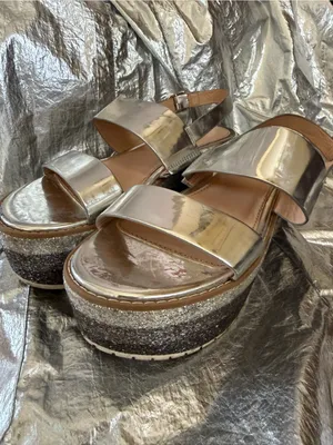 Zara Metallic Silver Platform Slingback Sandals thumbnail 5