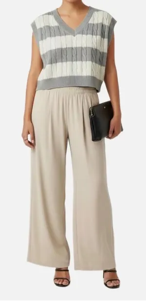 SO Cable Knit Sweater Vest Top - Striped S Gray Cream Cropped Preppy‎ Academia thumbnail 1
