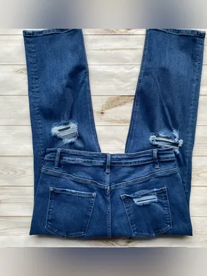 Vervet denim jeans dark wash stretch straight leg crop ankle length distressed thumbnail 4