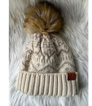 Ariat Women's Cream Knit Beanie Hat with Faux Fur Pom Pom thumbnail 1