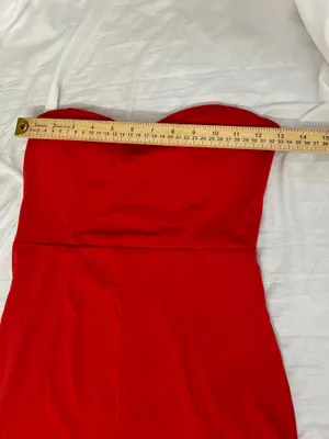Miss Ord Red Strapless Mermaid Formal Gown Maxi Dress Slit Train - NWT Size S thumbnail 9