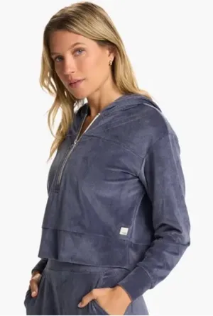Vuori Women's Haven‎ Half Zip Jacket Hoodie in Azure Blue Velour Womens Size XS thumbnail 1