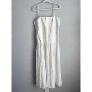 Zara ZW Collection Drop Waist MIDI Dress Oyster White Square Neck Minimalist XL thumbnail 3