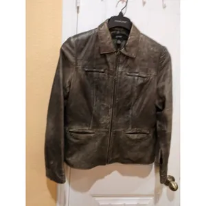 Alfani Leather “Distressed” Bronze Jacket Biker Moto Size L Zippers Fla… thumbnail 2