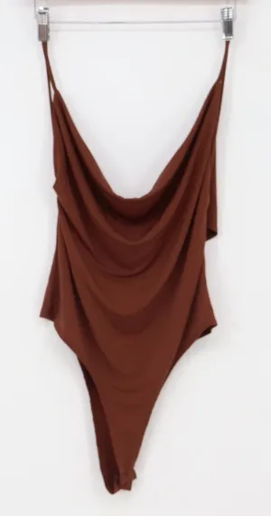 Wearever Bodysuit Women Large Brown Cowl Neck Open Back Excellent thumbnail 1