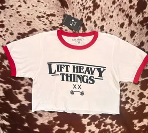 Lift Heavy White & Red Ringer Crop Tee‎ thumbnail 1