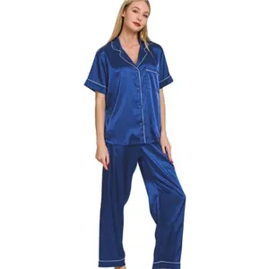 Zenana Satin Short Sleeve Top and‎ Pants Pajama Set thumbnail 2