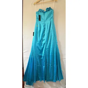 Lulus Turquoise Blue Satin Strapless Ruched Maxi Dress HD2848 Prom Gown thumbnail 3