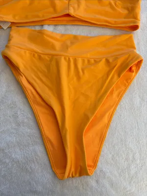 Aerie size large High-Waist Halter Bikini Set - Bright Orange thumbnail 2