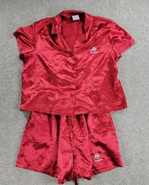 Ohio State Pajama Shorts Set Womens L Red Satin Embroidered Buckeyes Logo Pocket thumbnail 1