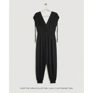 Black V-Neck Smocked Waist Harem Jumpsuit with Pockets thumbnail 4