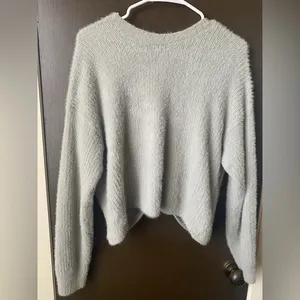 Hollister fuzzy Gray reversible twist sweater. thumbnail 5