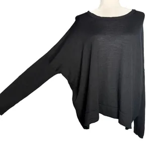 J.Crew Sweater Large Pullover 100% Merino Wool Dolman Sleeve Black Oversized thumbnail 1