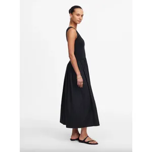 Madewell Mixed Poplin Scoopneck Maxi Dress Cotton A Line Minimalist Black M NWT thumbnail 3