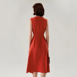 Rihoas Red V-neck Button Sleeveless Midi Dress thumbnail 5