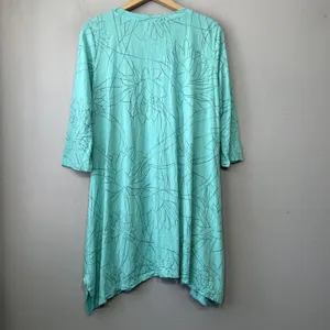Chalet Tunic Top Size Large Blue Bamboo Lotus Flower Floral Knit Lagenlook Artsy thumbnail 7