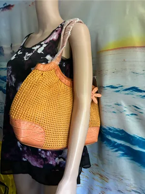 Stone Mountain Havana Orange Woven Tote Bag Tan Trim Flower Charm NWT thumbnail 16