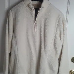 Lands End Teddy Fleece Half Zip Cream Pullover Size Small thumbnail 7