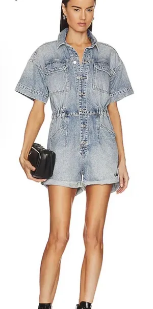 WE THE FREE BY FREE PEOPLE Marci Cotton Denim Romper Women's Size Medium thumbnail 1