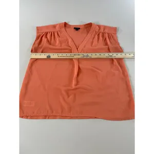 Ann Taylor Factory Peach Chiffon V Neck Cap Sleeve Top Size M thumbnail 5