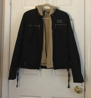 HARLEY DAVIDSON Black Zip Up Detachable Vest Size Large Motorcycle Jacket thumbnail 1