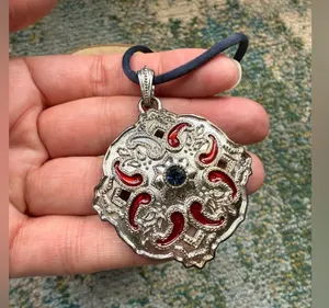 Vintage silver medallion cord necklace thumbnail 4