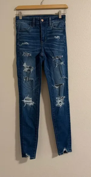 American Eagle Outfitters Ripped Dark Blue Skinny Jeans thumbnail 1