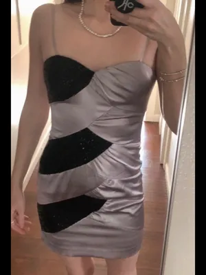 Hailey Logan Lavender Satin Slip Dress with Black Sequin Panels thumbnail 2