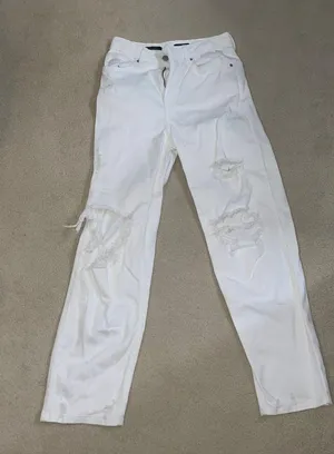 White Ripped Straight Leg Jeans thumbnail 1