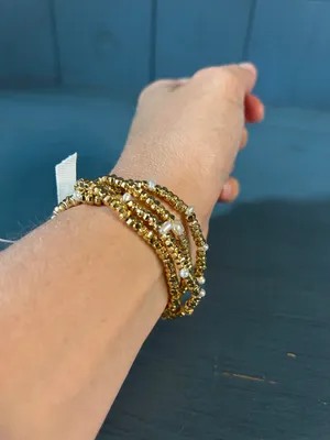 J. Crew Gold Beaded Stretch Bracelet Set with Ribbon Accent - New $54.50 thumbnail 5