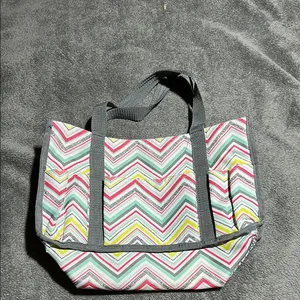 Thirty-One Pink and Yellow Chevron Tote Bag thumbnail 1