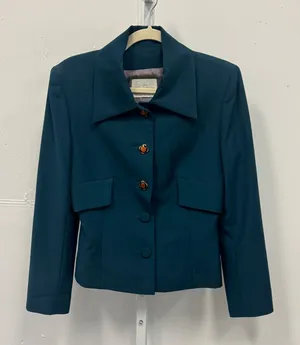 Vintage Myrene de Premonville Paris Vintage Teal Blue Structured Blazer Jacket thumbnail 1
