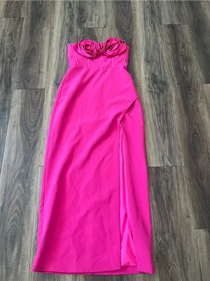Monique Lhuillier Stella‎ Rosette Maxi Gown Dress Hot Pink Size 6 thumbnail 3