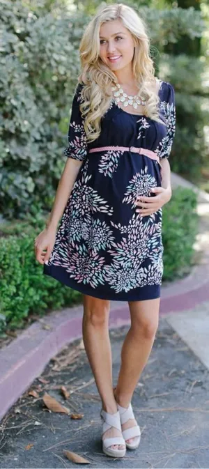 Womens Pink Blush Diamond Floral Burst Print 3/4 Sleeve Swing Dress - Sz S thumbnail 1