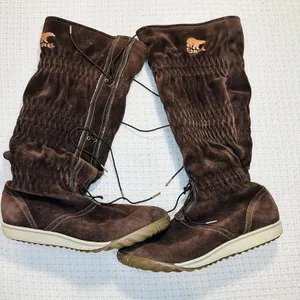 Ladies Sorel Firenzy Tall Wool Lined Winter Boots 8 Brown Suede Flats Shoes Snow thumbnail 2