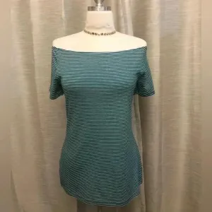 NWOT Old Navy Teal & White Striped XL Classic Shirt thumbnail 3