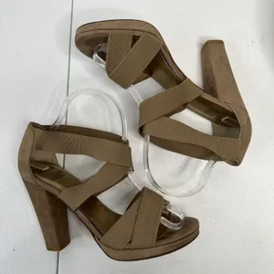 Stuart Weitzman Size 38 US 7.5 Heels‎ Elastic Strap Wrap Tan Suede High Chunky thumbnail 3