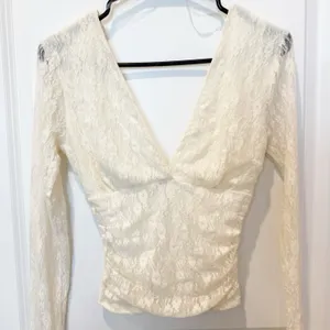 Windsor Womens Floral Lace Long Sleeve Top Small Fairy Femimine Romantic Dainty Ivory thumbnail 3